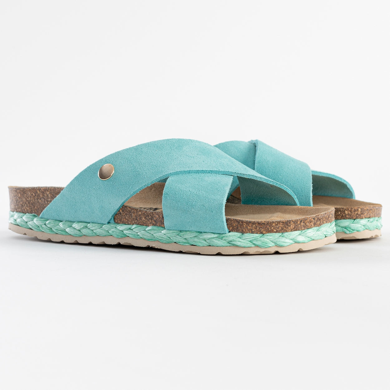 Burgos Sky Blue Suede Leather 2 Strap Sandals