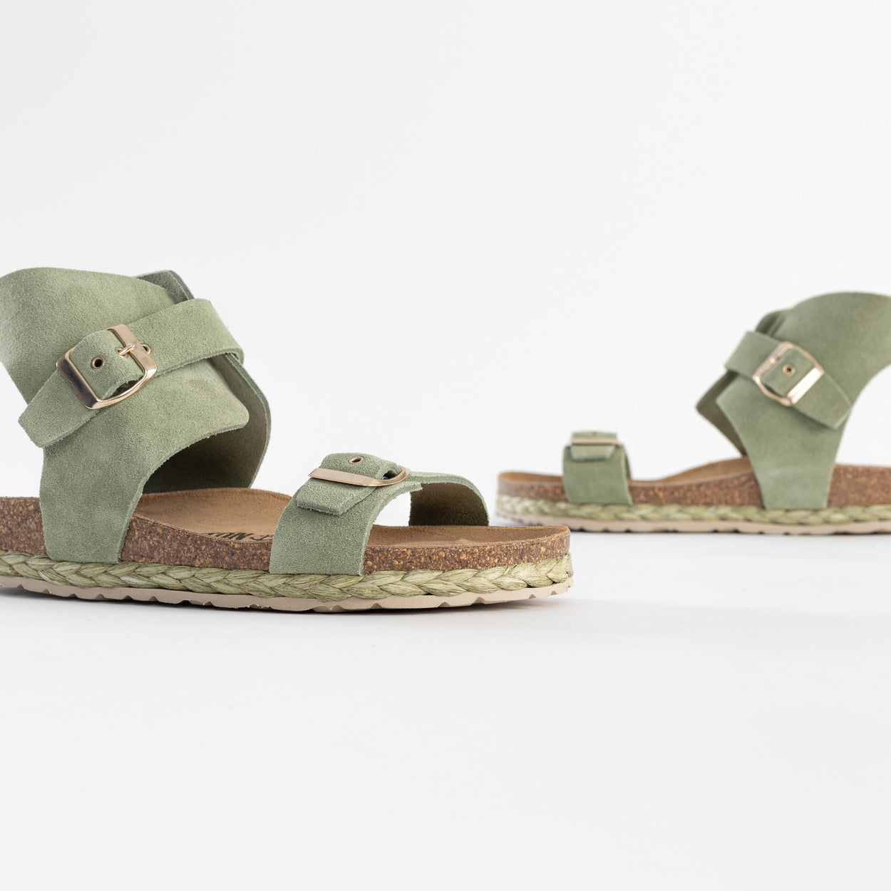 Dubbo Green Suede Leather Multi-Strap Sandals