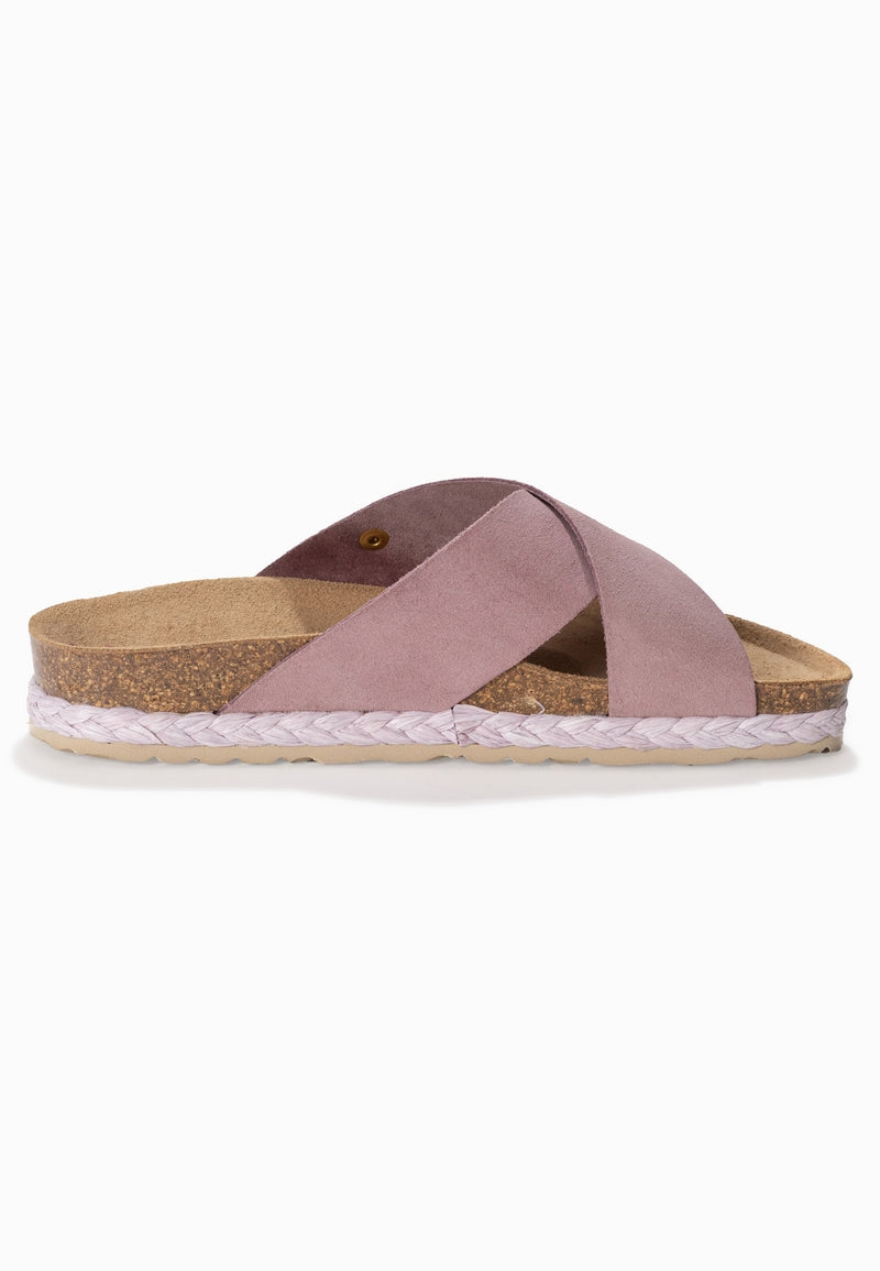 Burgos Lila Suede Leather 2-Strap Sandals