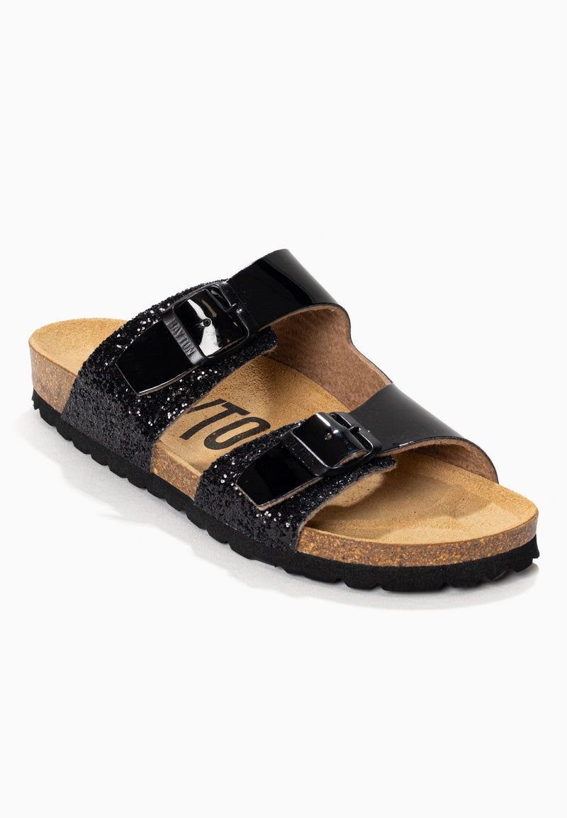 Ilithyie Black and Glitter 2 Strap Sandals