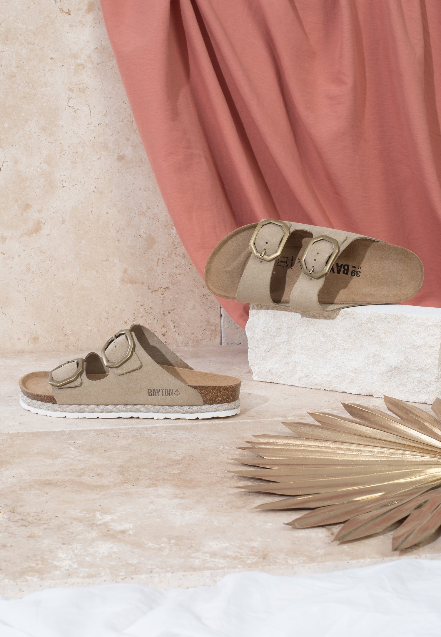 Benalla Beige Suede Leather 2 Strap Sandals