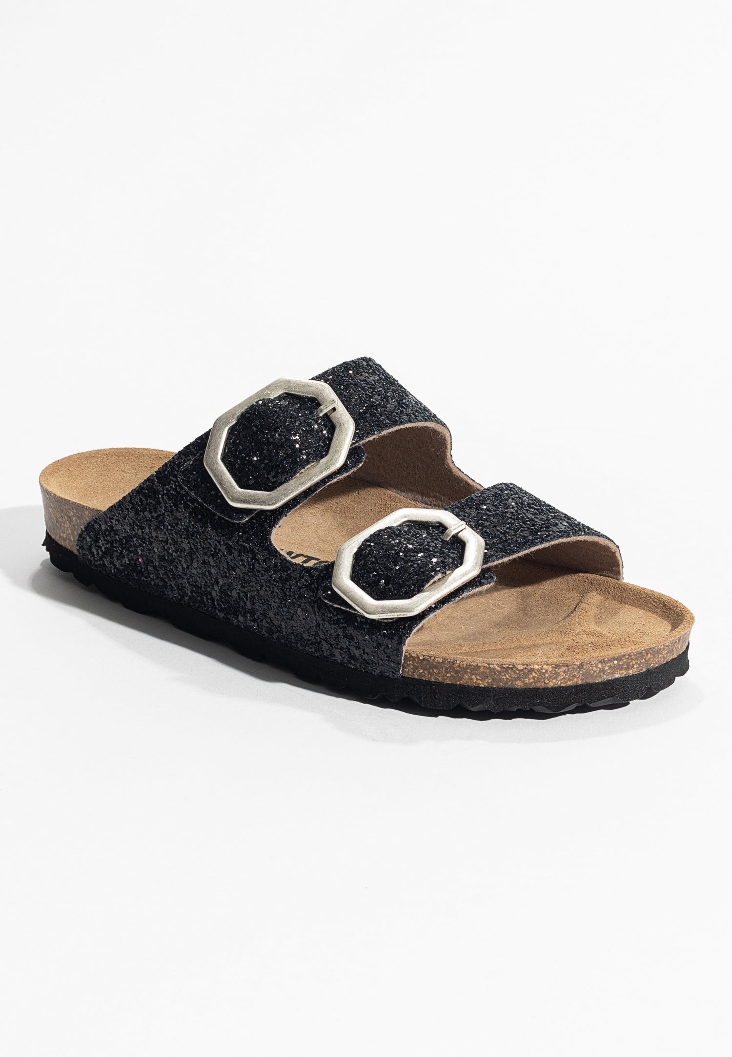 Atlas Black Glitter 2 Strap Sandals