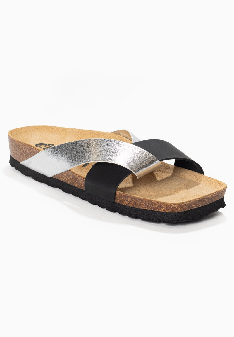 Mildura Black and Silver 2 Strap Sandals