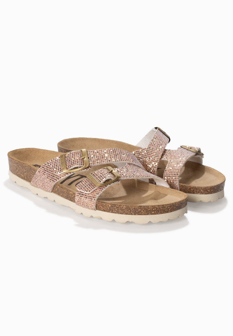 Sandalias Cleo Rose con purpurina dorada