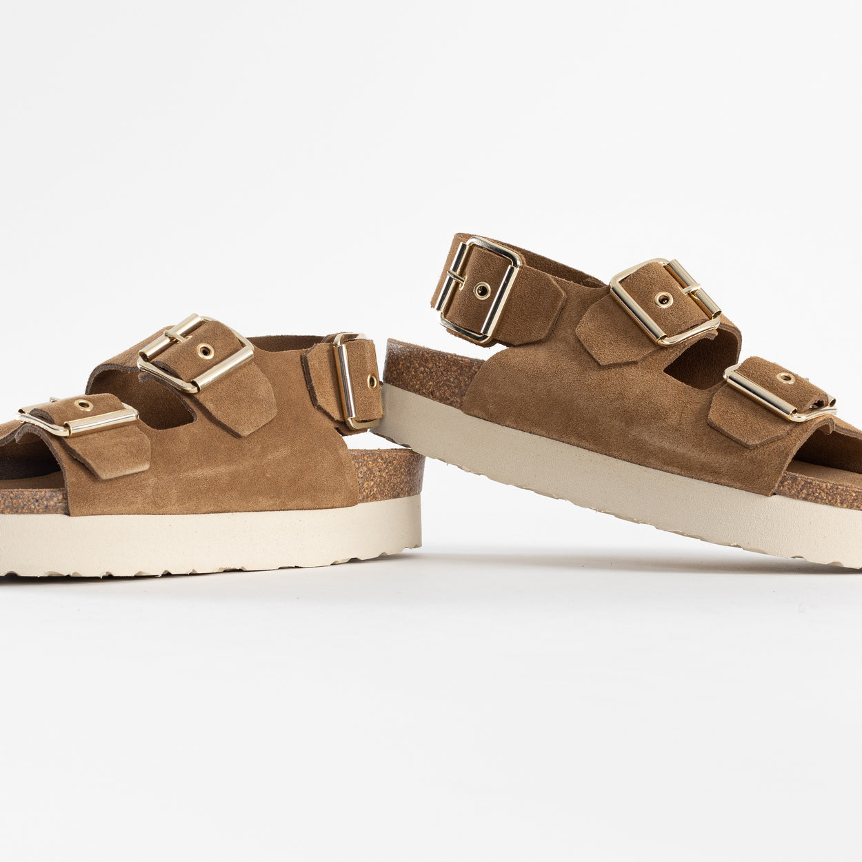 Rosa Camel Platform Sandals in Suede Leather