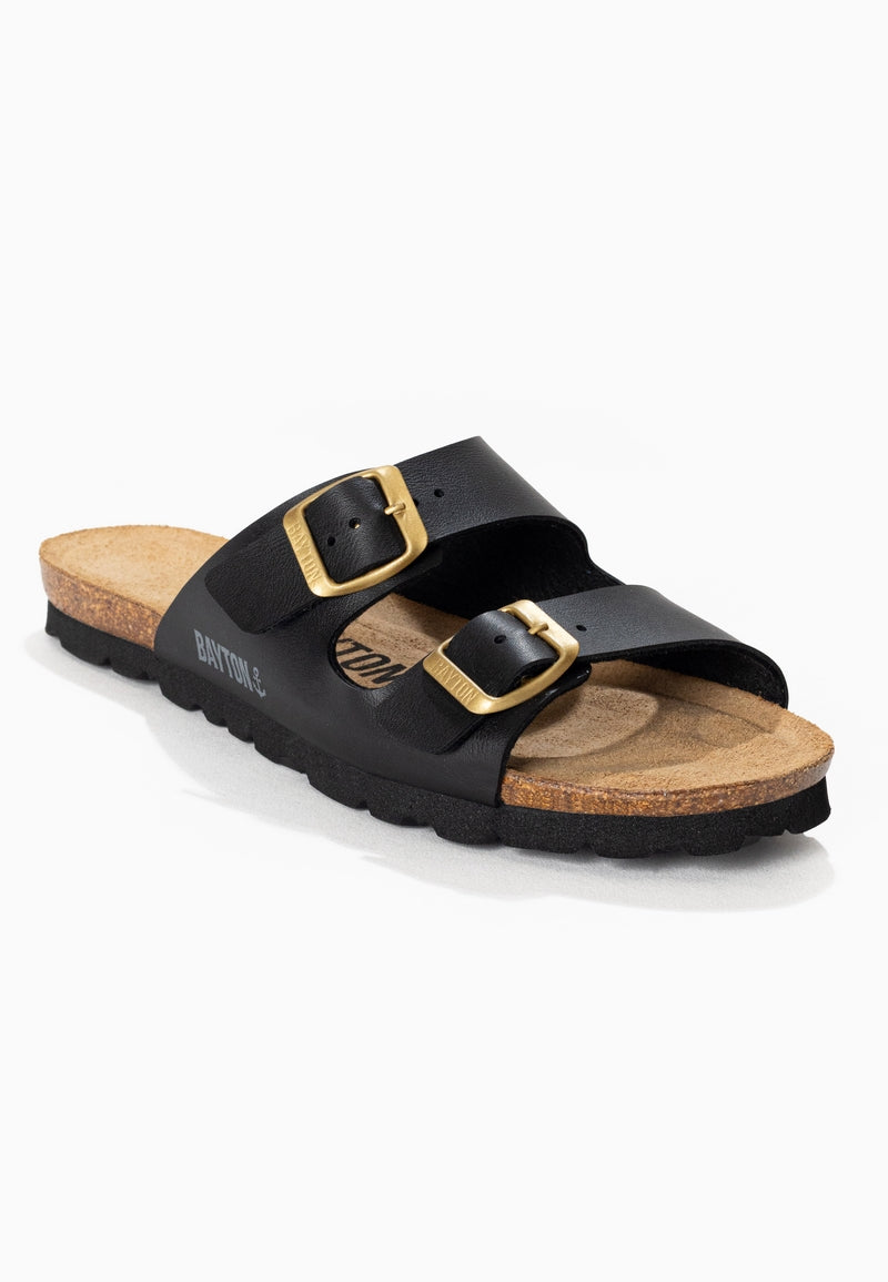 Black Astrakan 2 Strap Sandals