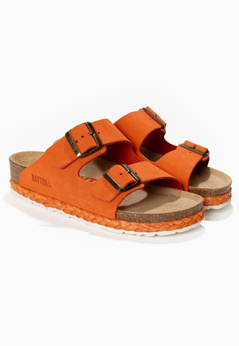 Benalla Orange Suede Leather 2 Strap Sandals