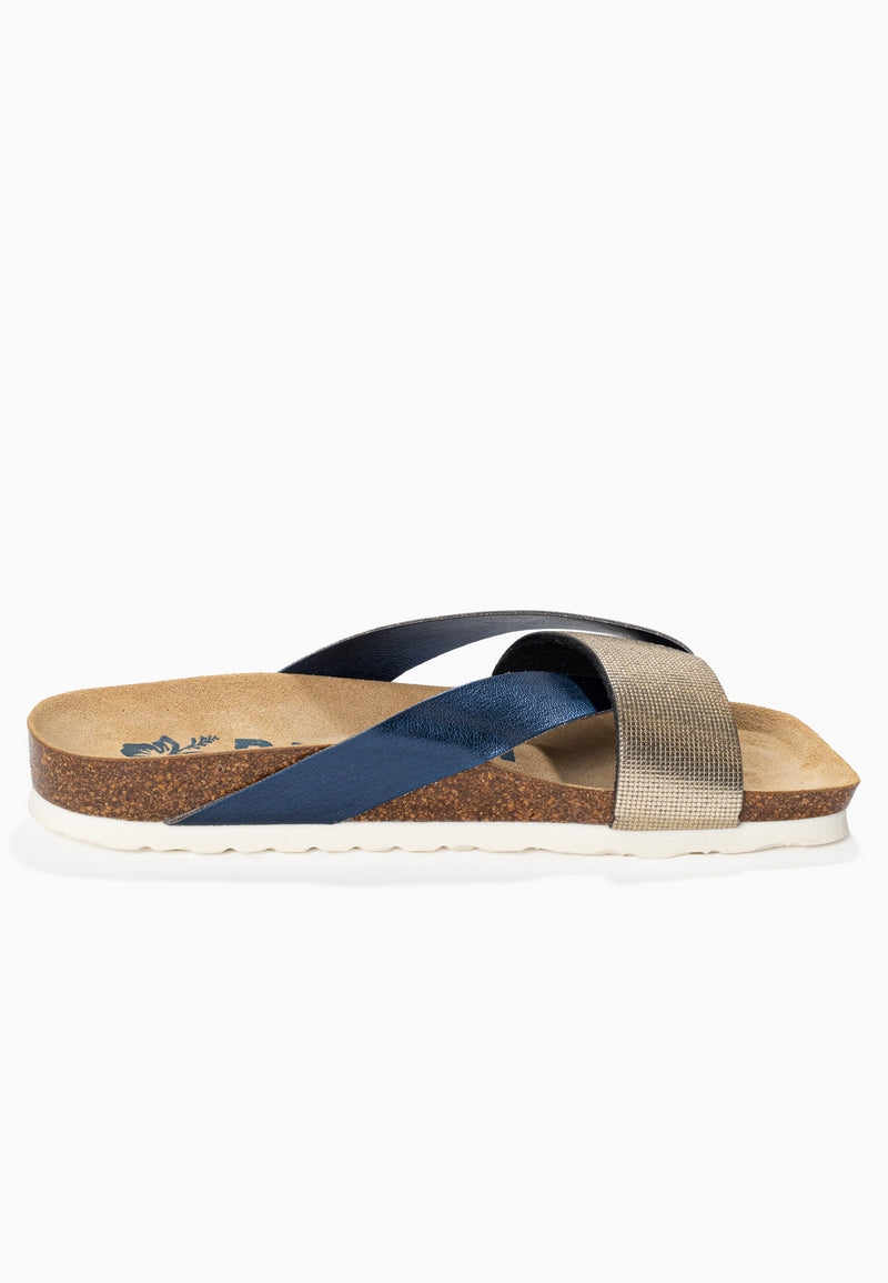 Mildura Navy Blue and Gold 2 Strap Sandals