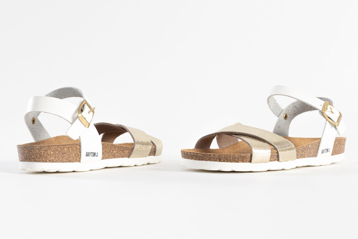 Vallado White and Gold Multi-Strap Sandals