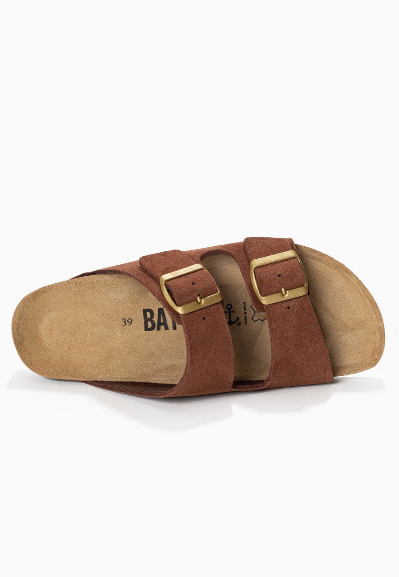 Brown Atlas 2 Strap Sandals in Suede Leather