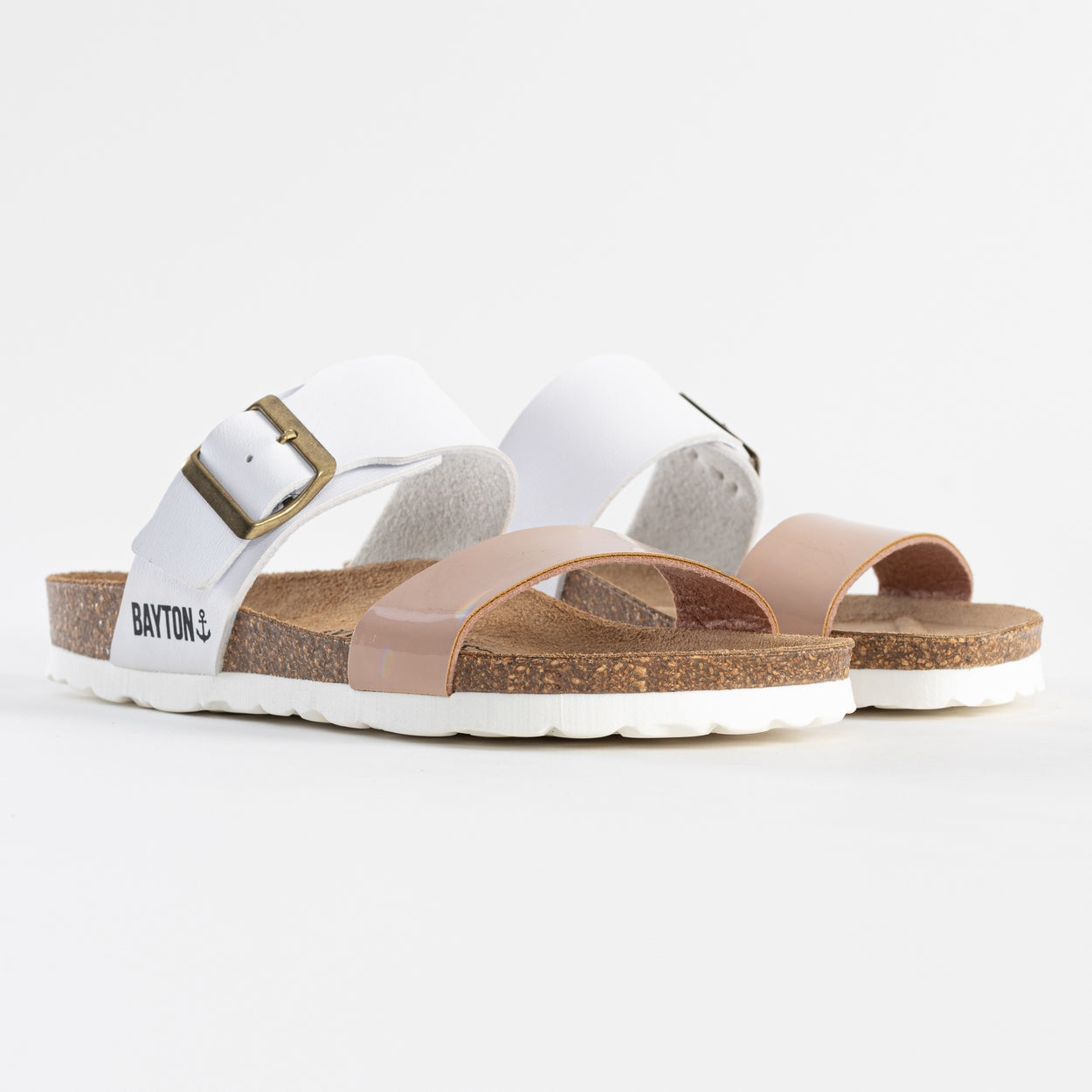 Valencia White and Nude 2 Strap Sandals