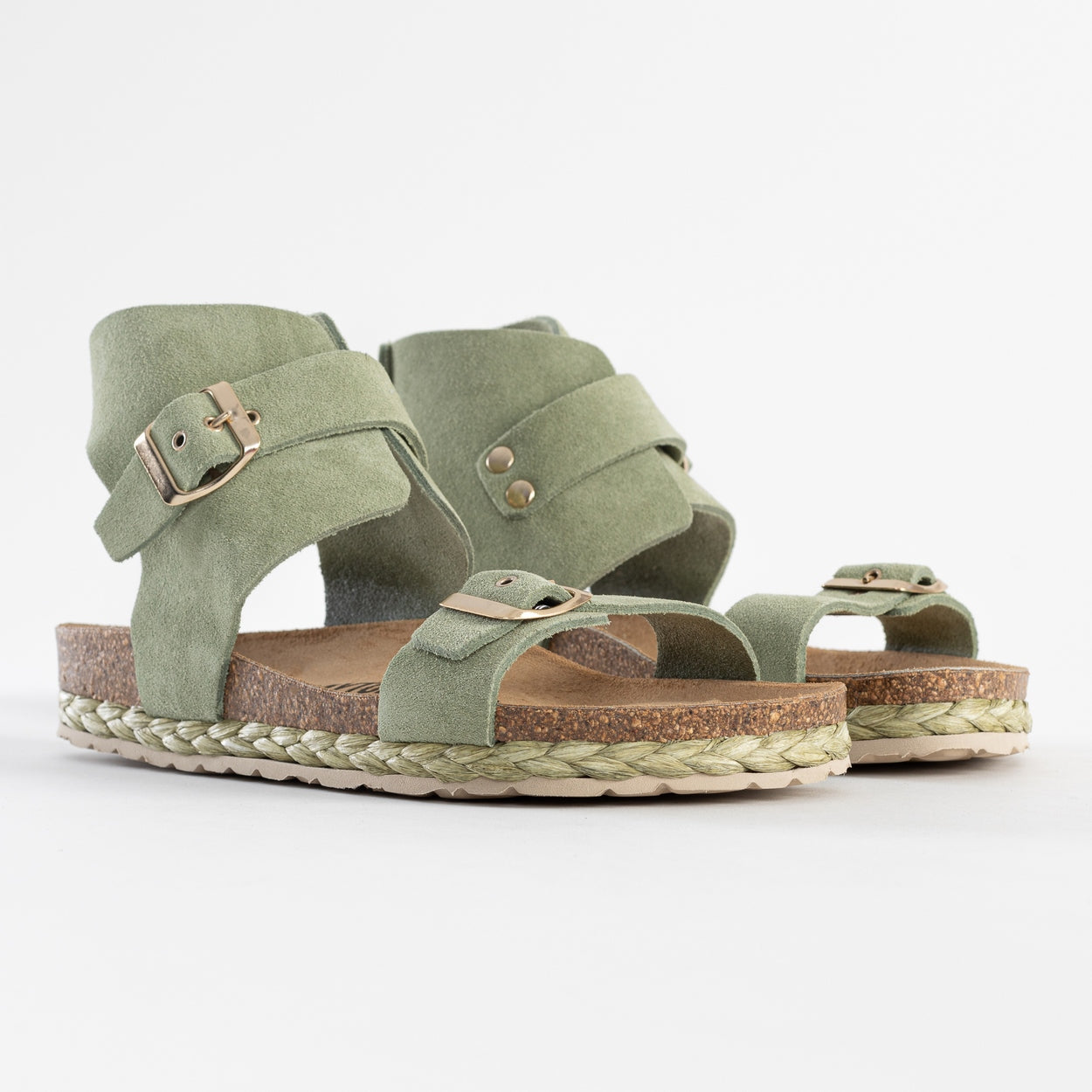 Dubbo Green Suede Leather Multi-Strap Sandals