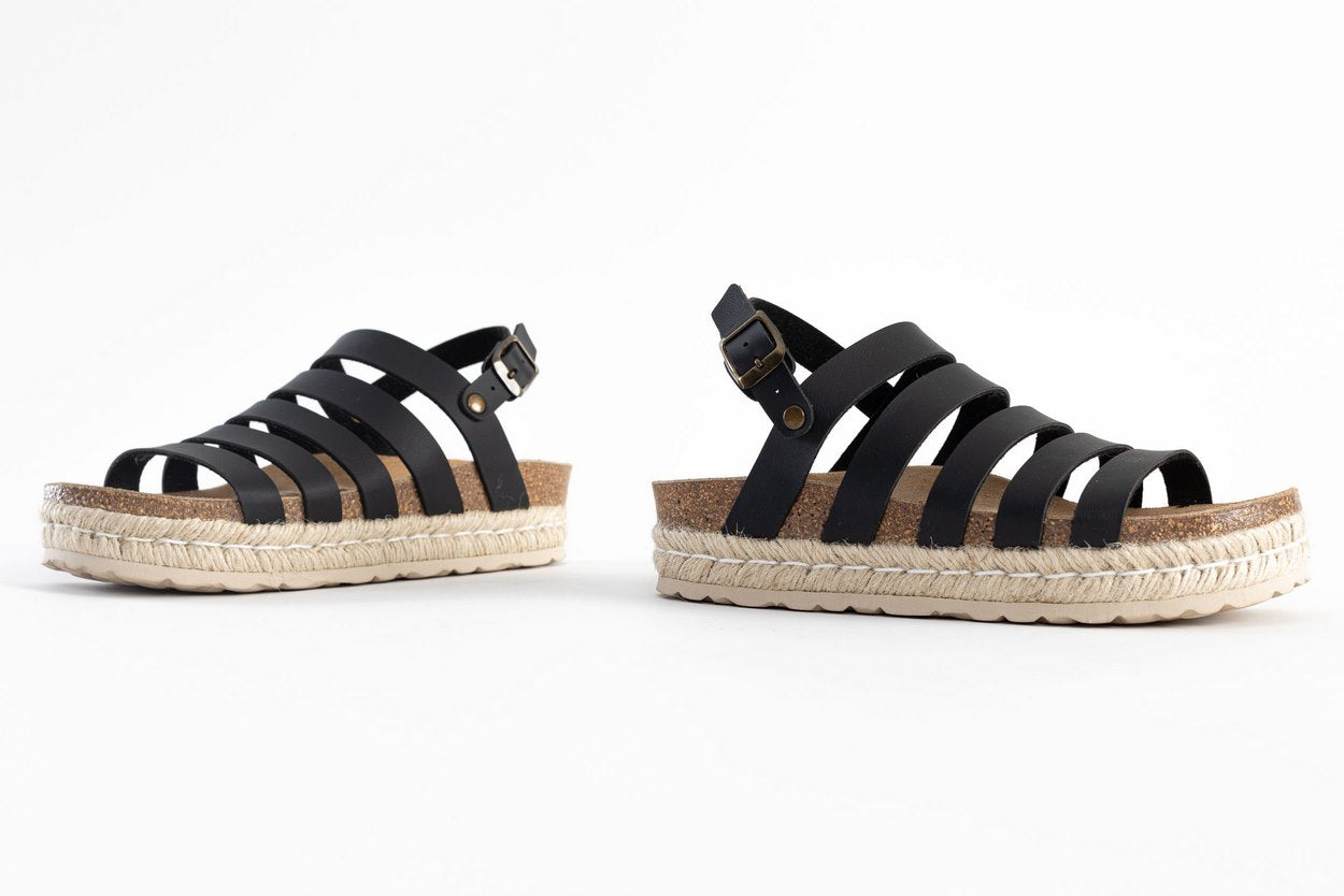 Umbria Black Multi-Strap Platform Sandals