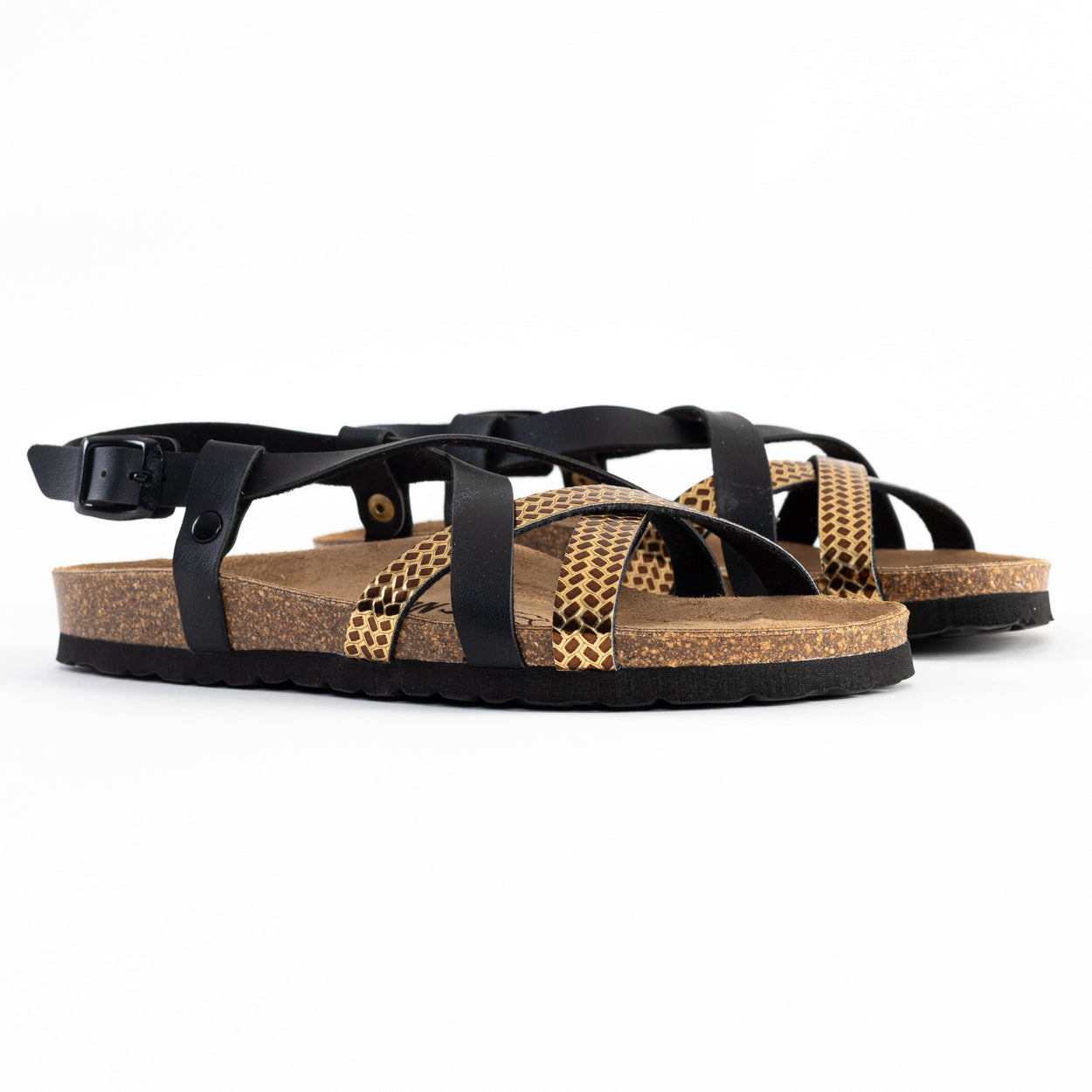 Kari Black and Gold Multi-Strap Sandals