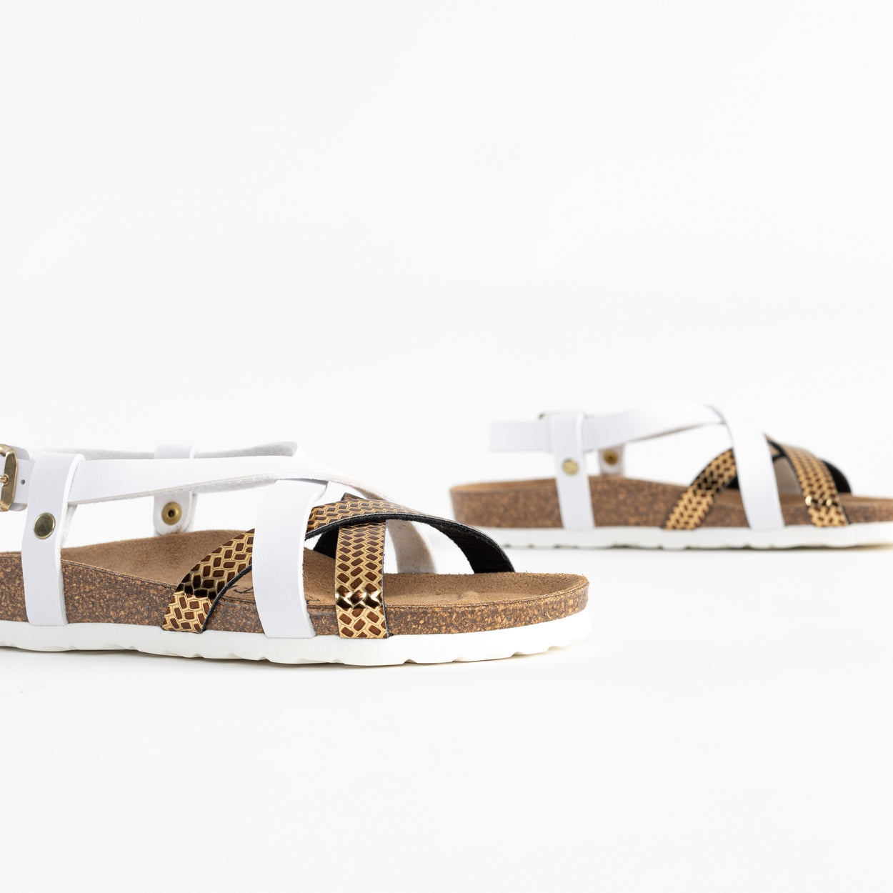 Kari White and Gold Multi-Strap Sandals