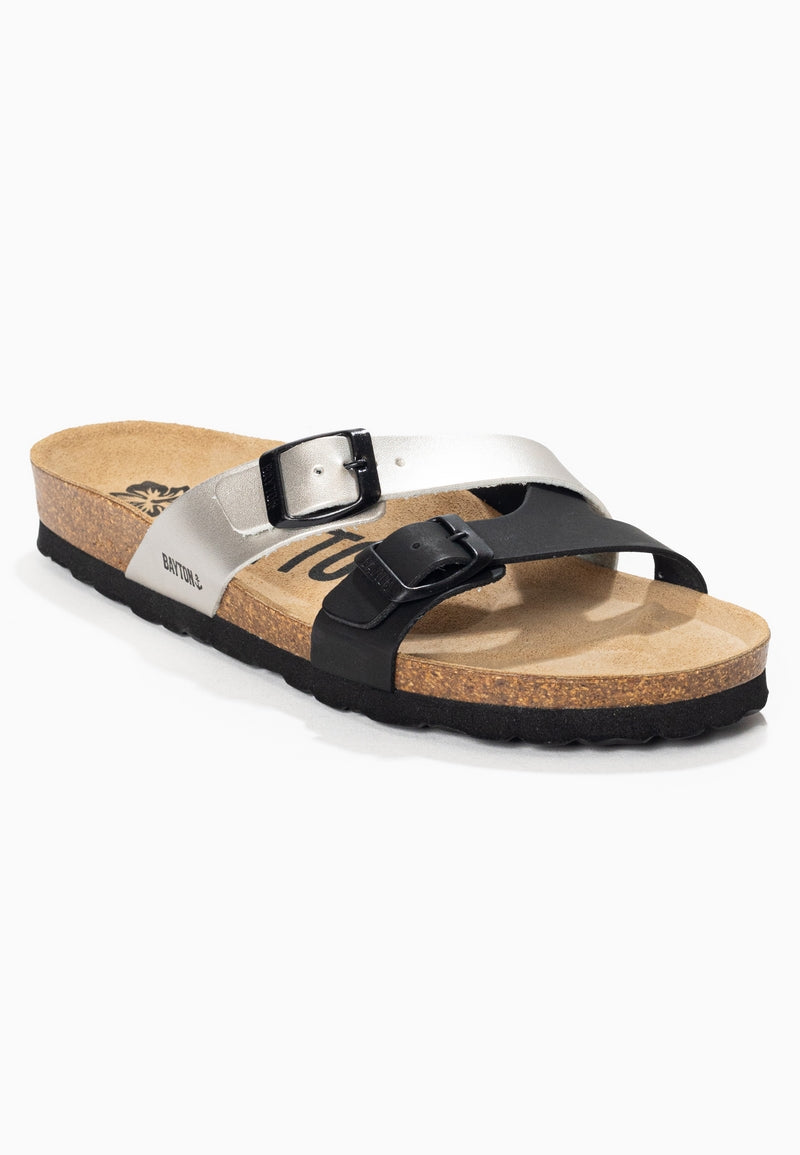 Cleo Black and Silver 2 Strap Sandals