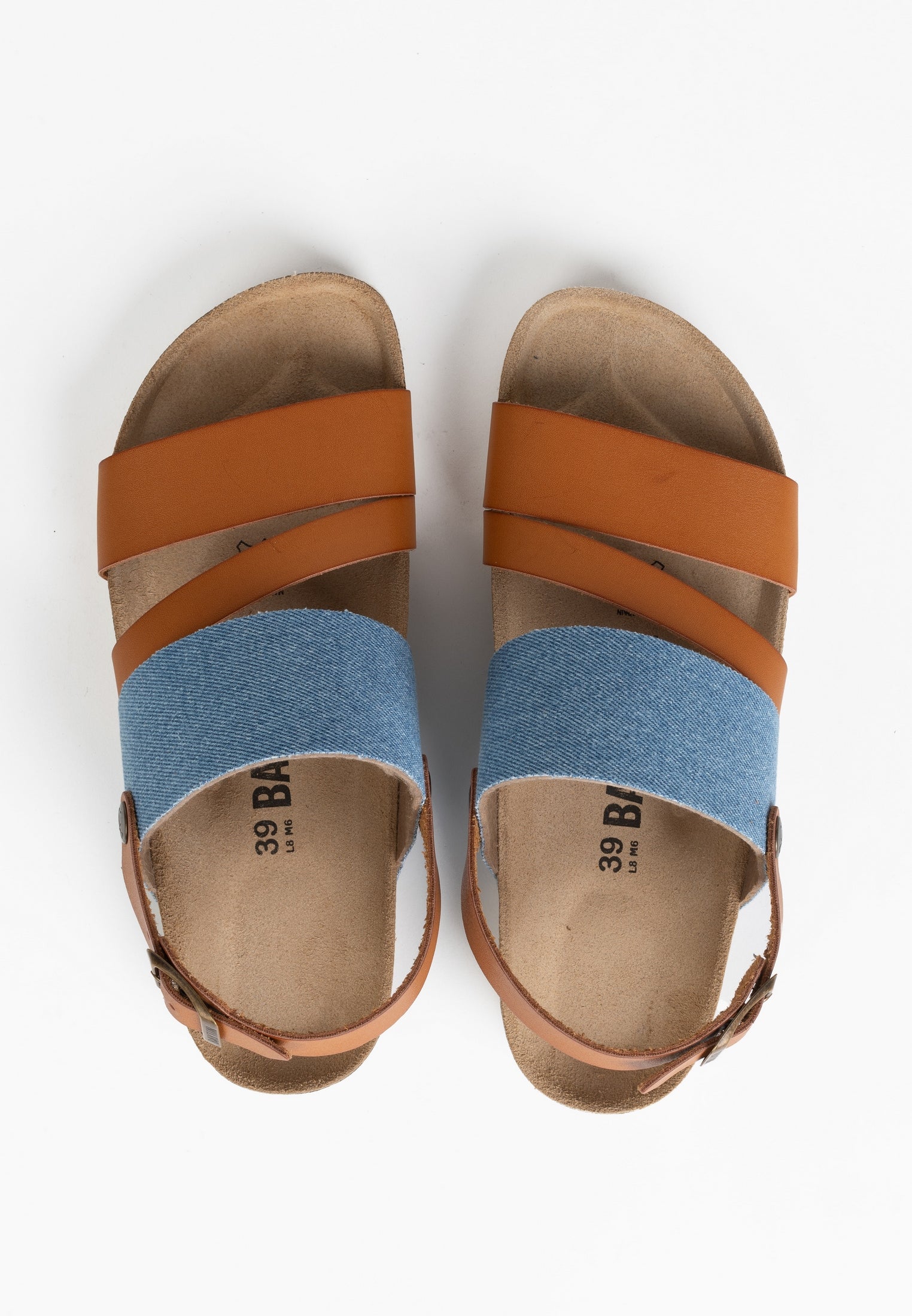 Sandales Vitoria Tan Et Bleu Denim Multi-Brides