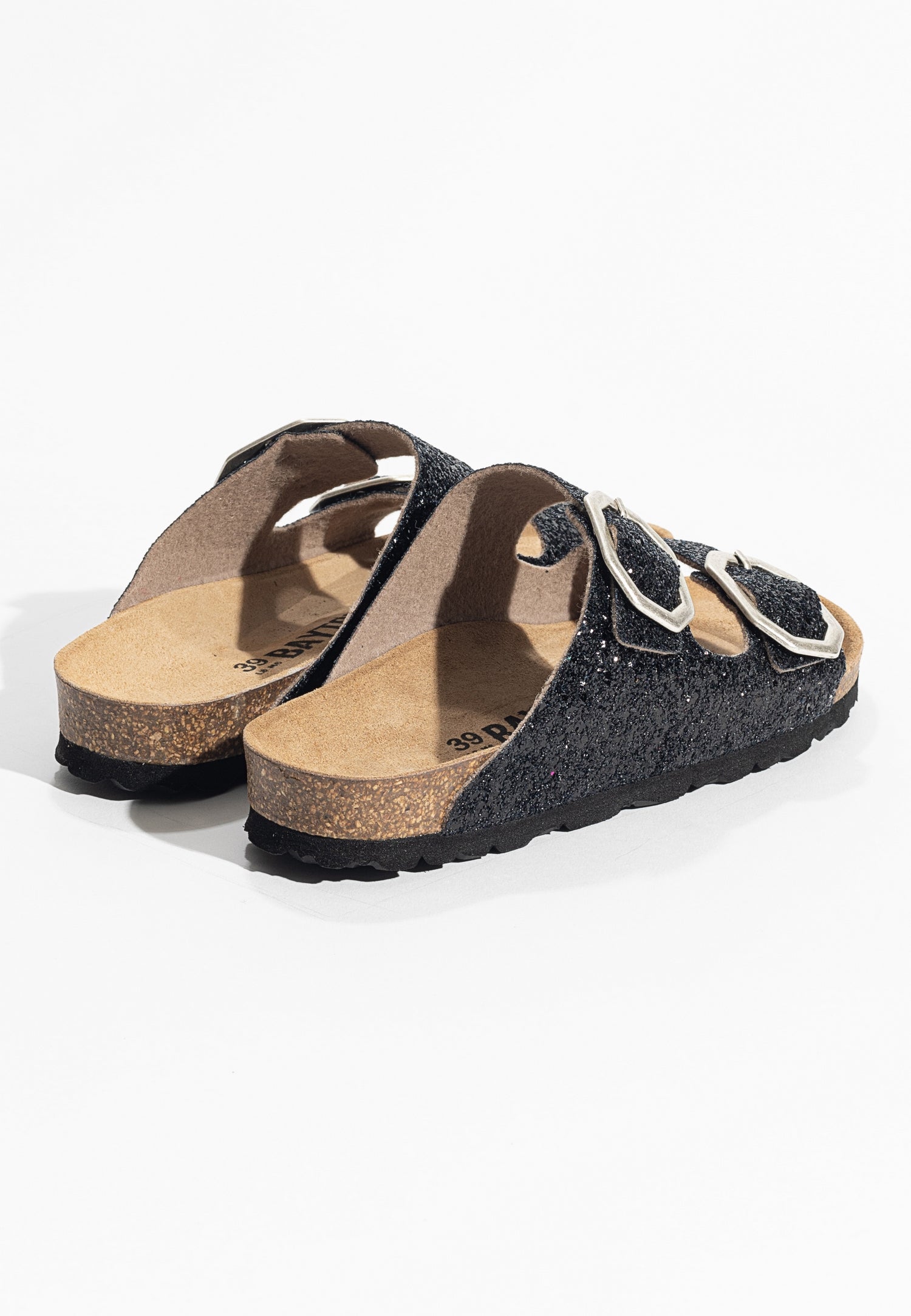 Atlas Black Glitter 2 Strap Sandals