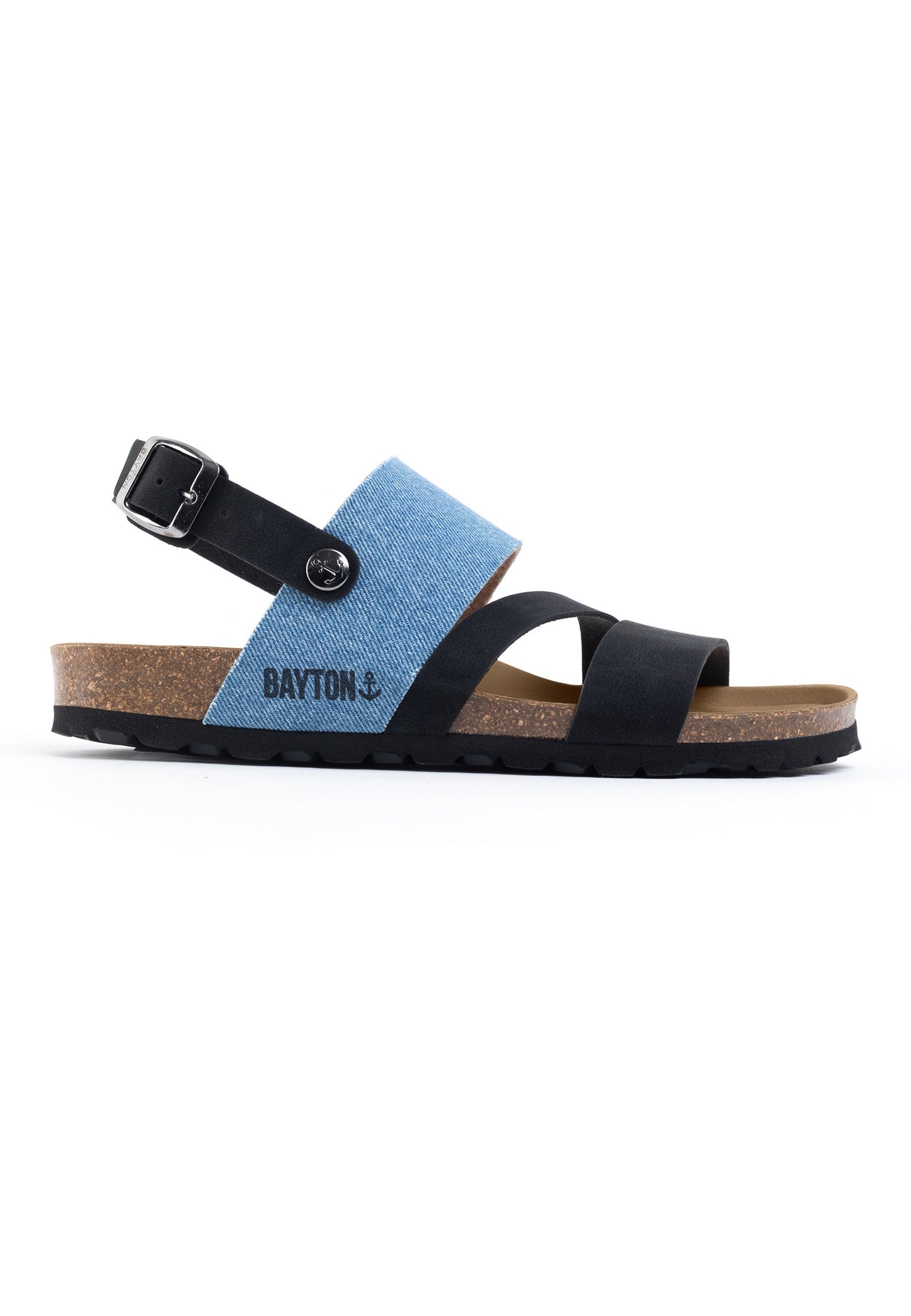 Vitoria Black and Light Blue Denim Multi-Strap Sandals