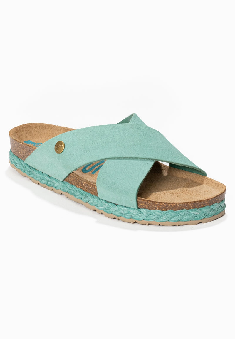 Burgos Turquoise Suede Leather 2 Strap Sandals