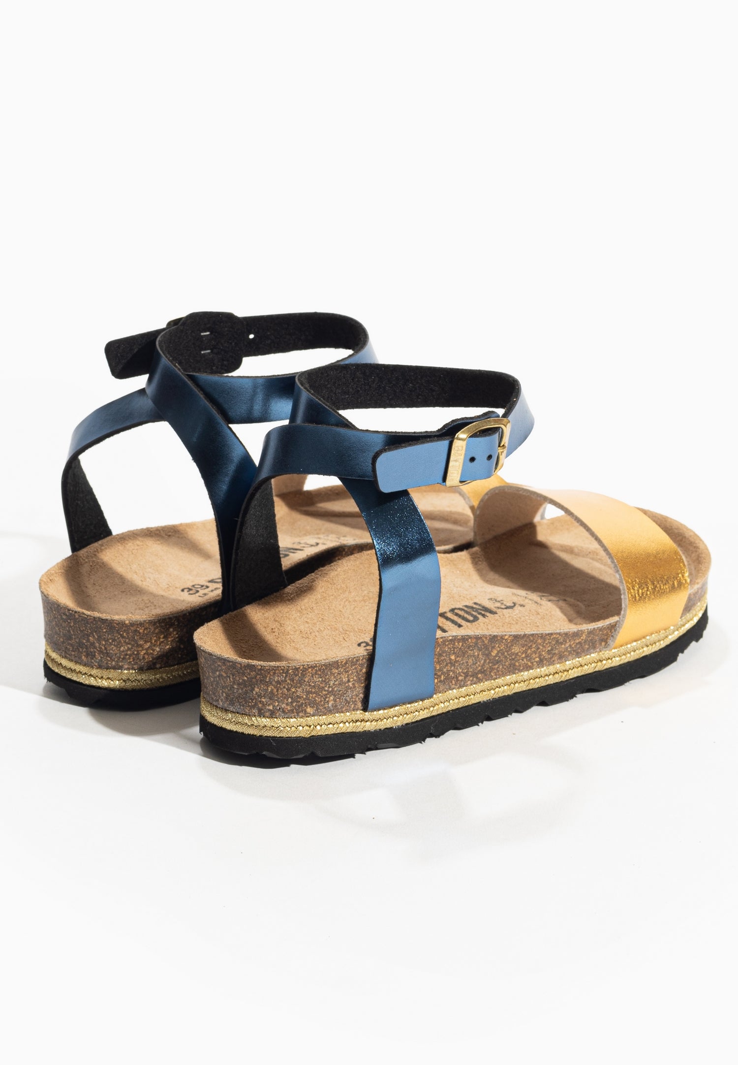 Jovial Navy Blue and Gold Multi-Strap Sandals