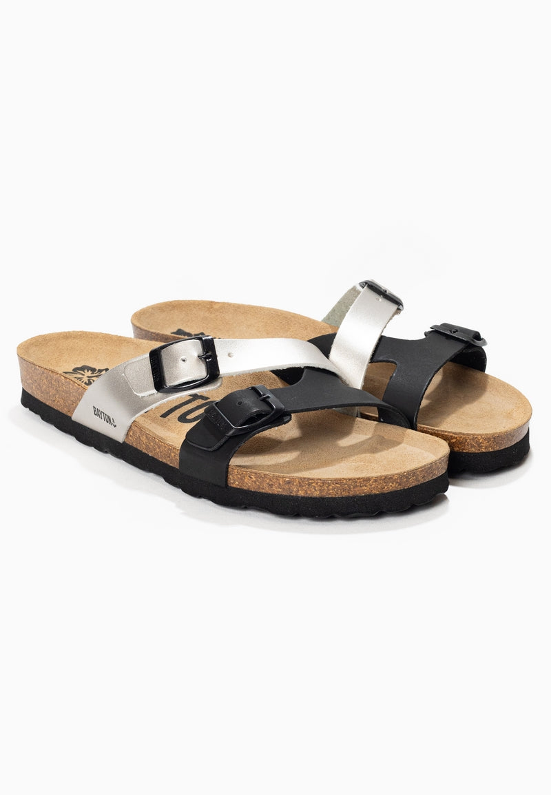 Cleo Black and Silver 2 Strap Sandals