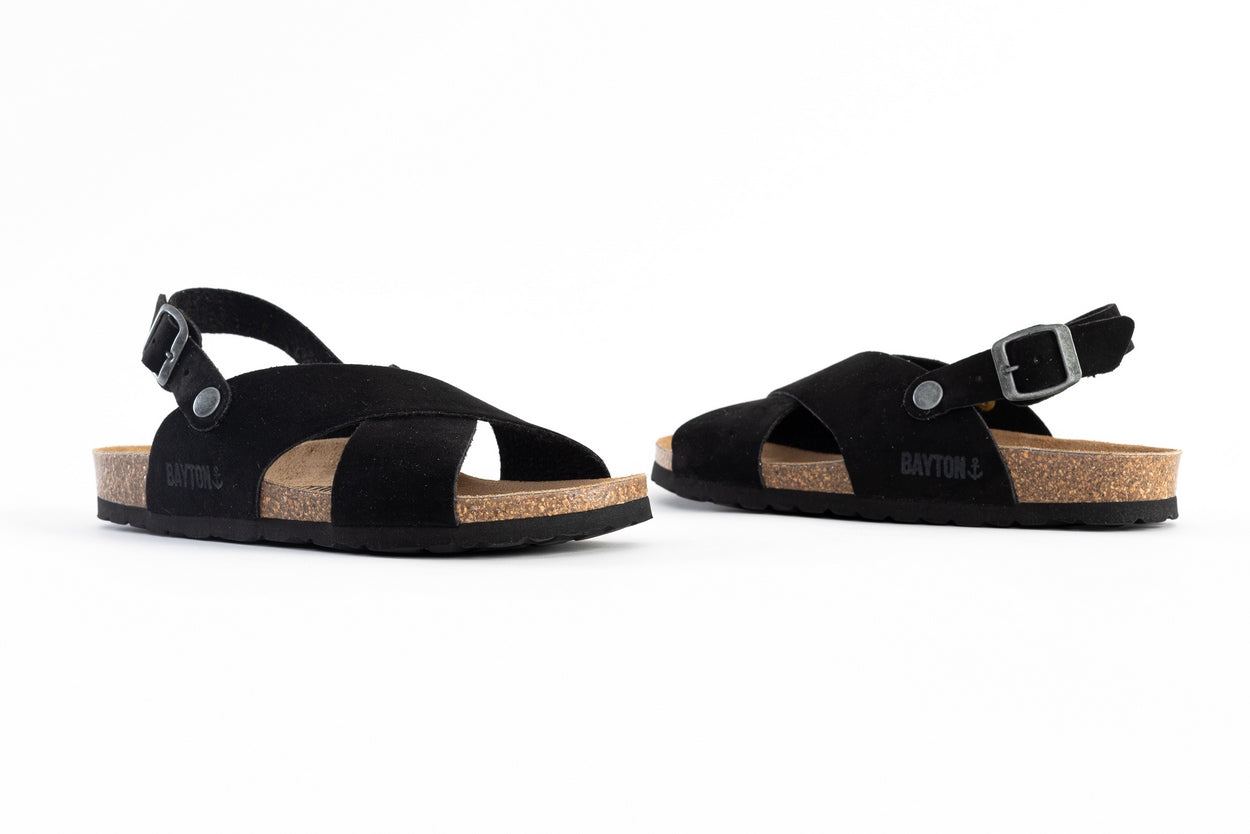 Black Tweed Multi-Strap Sandals