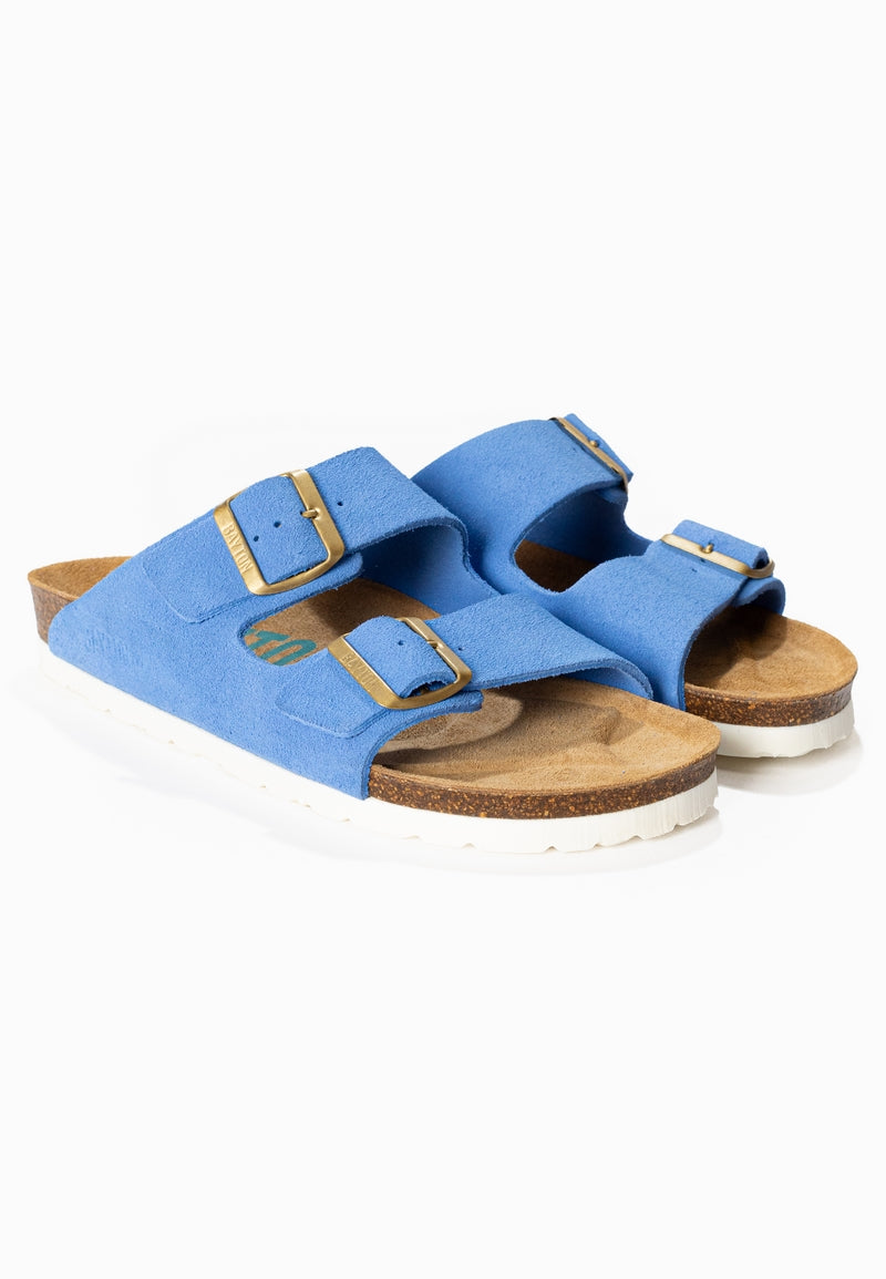 Atlas Blue Suede Leather 2 Strap Sandals