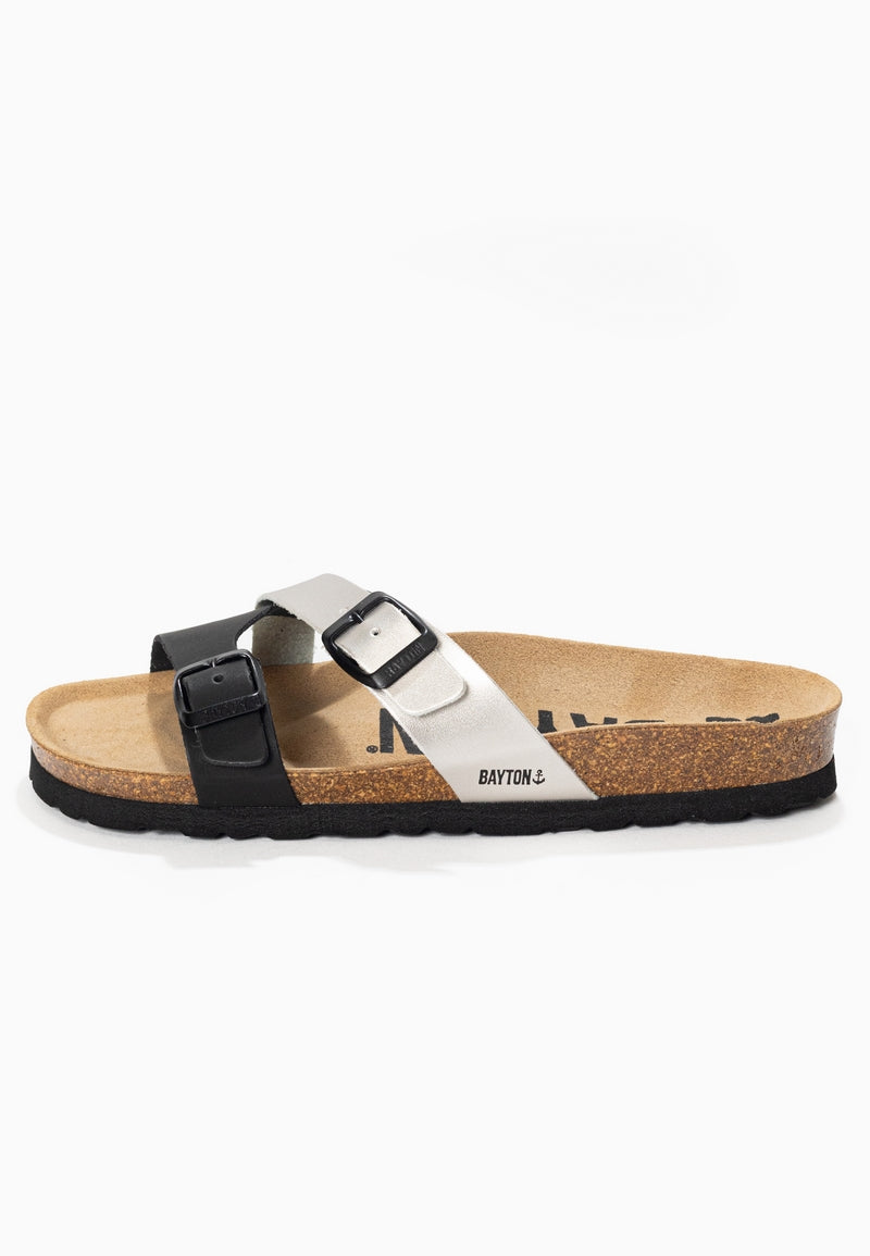 Cleo Black and Silver 2 Strap Sandals