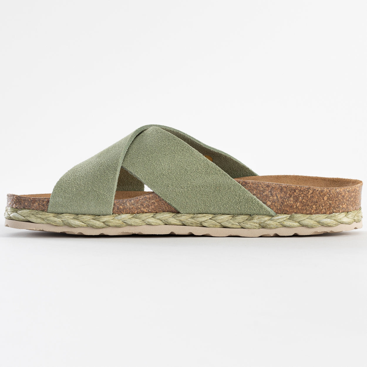 Burgos Khaki Suede Leather 2-Strap Sandals