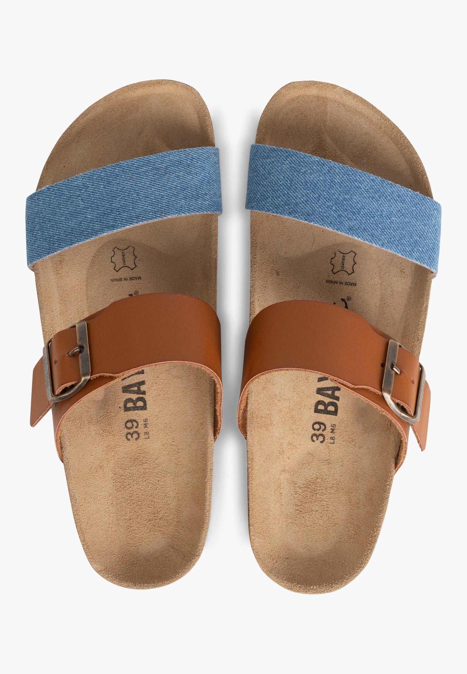 Sandalias Valence 2 Strap De Denim Azul Claro Y Camel