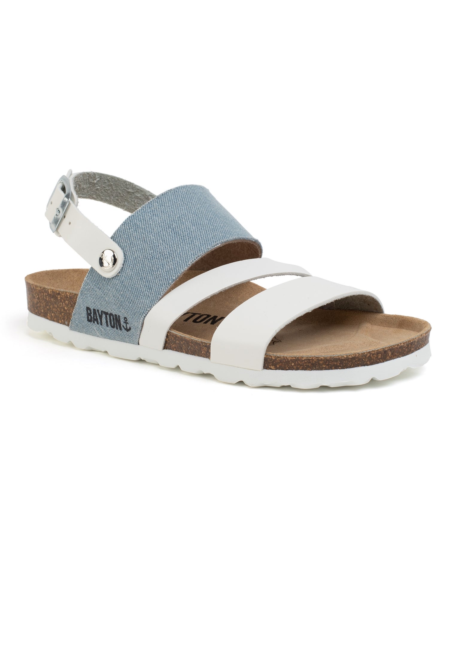 Vitoria White and Sky Blue Denim Multi-Strap Sandals