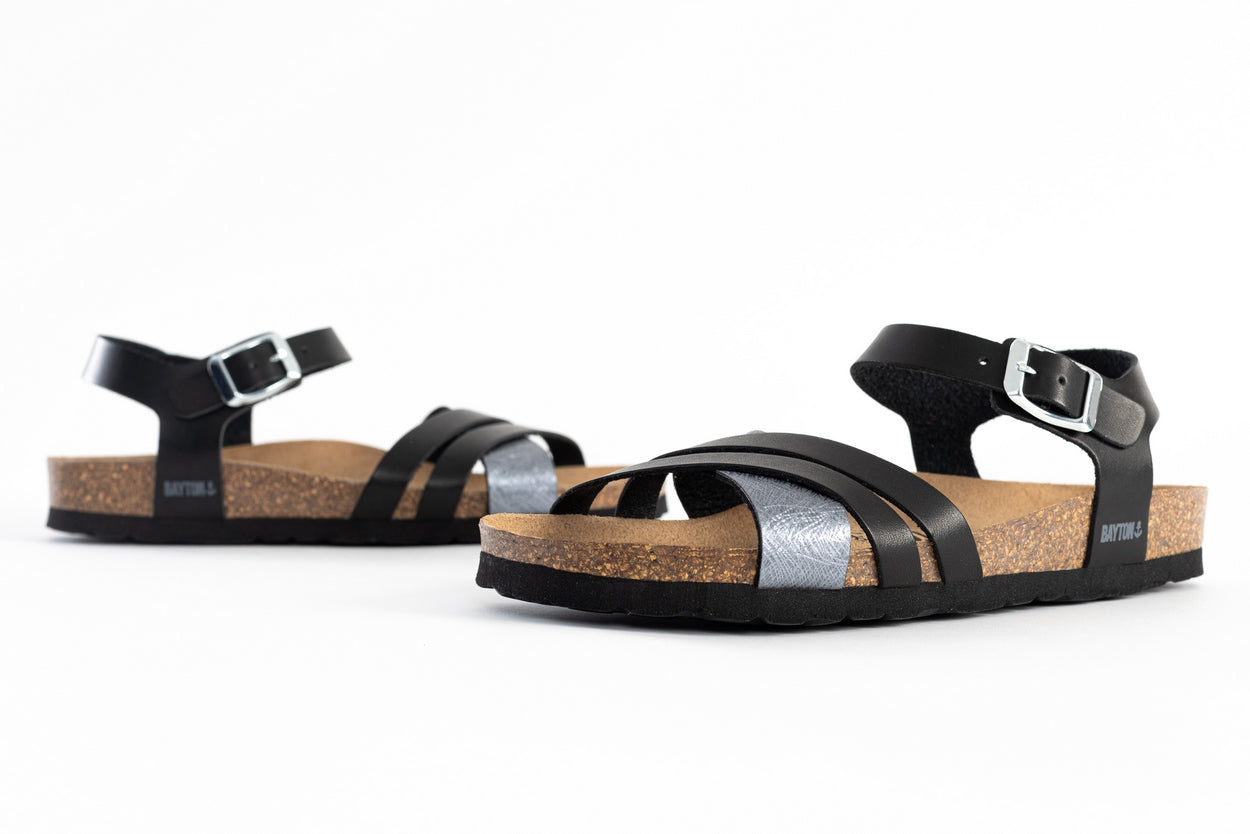 Denia Black and Pewter Multi-Strap Sandals