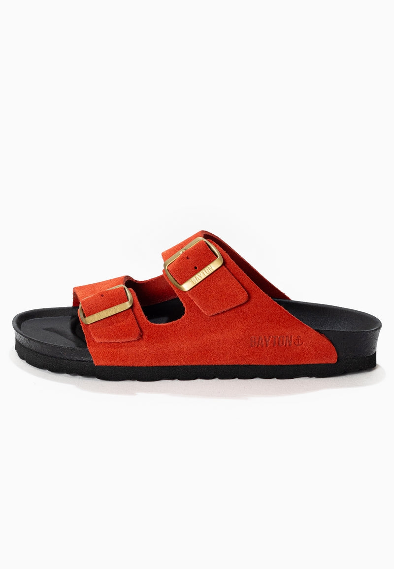 Atlas Orange Suede Leather 2 Strap Sandals