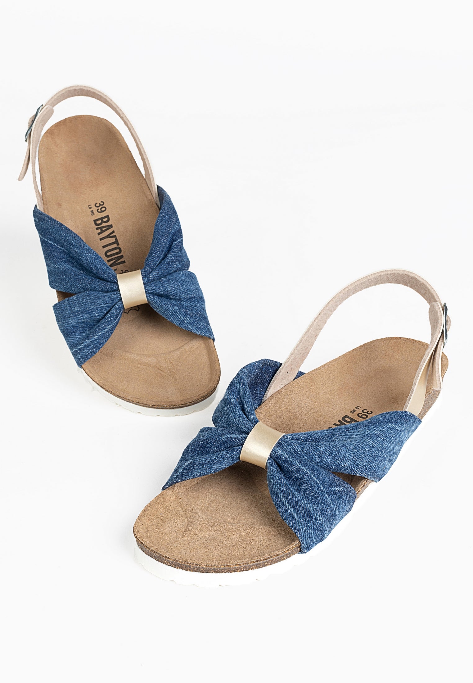 Frutti Blue Denim and Light Gold Multi-Strap Sandals