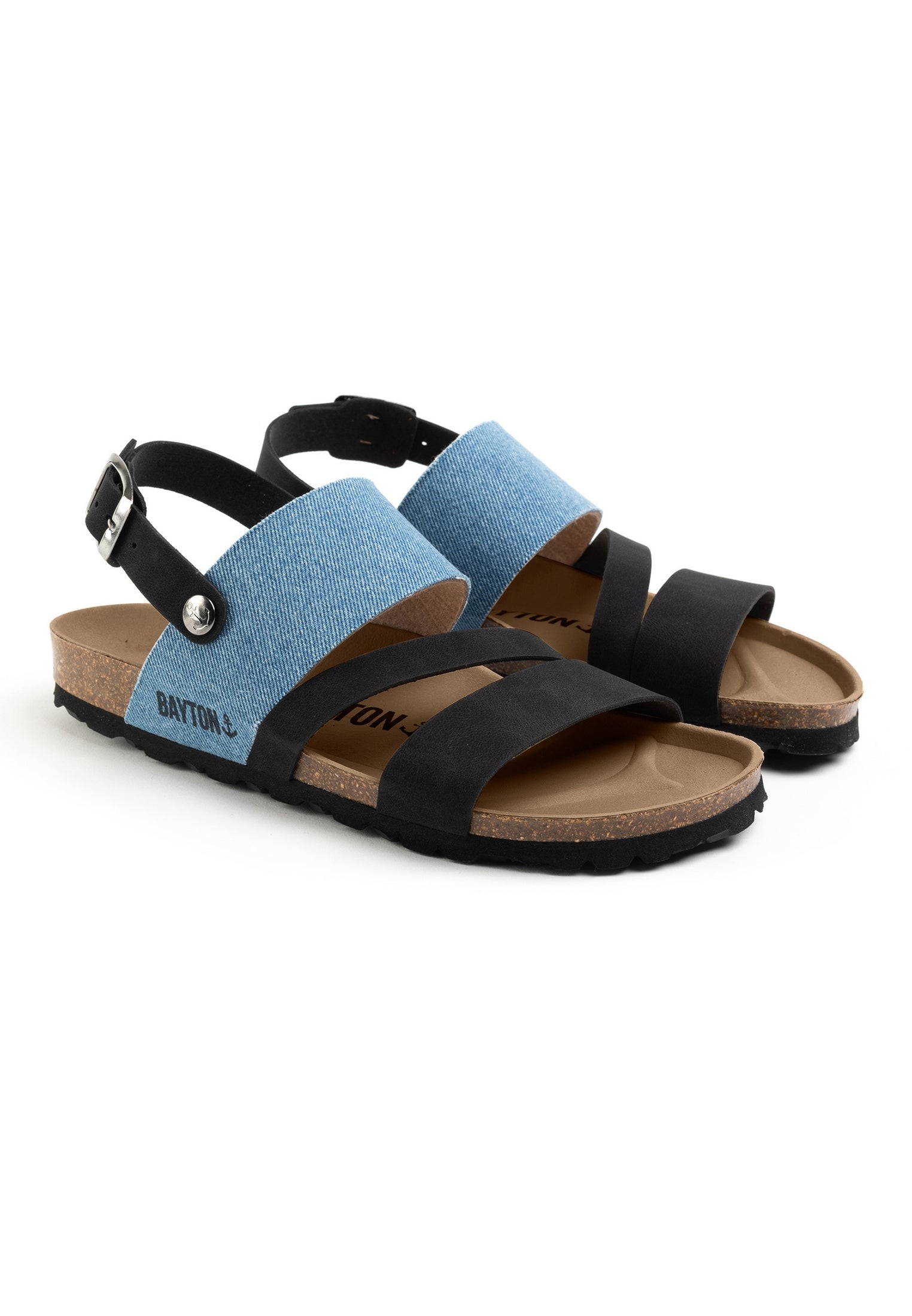 Sandales Vitoria Noir Et Bleu Clair Denim Multi-Brides