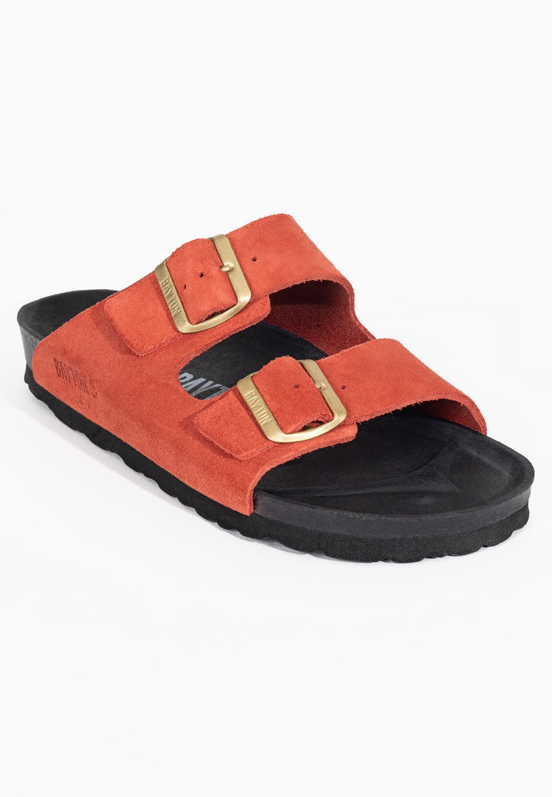 Atlas Orange Suede Leather 2 Strap Sandals