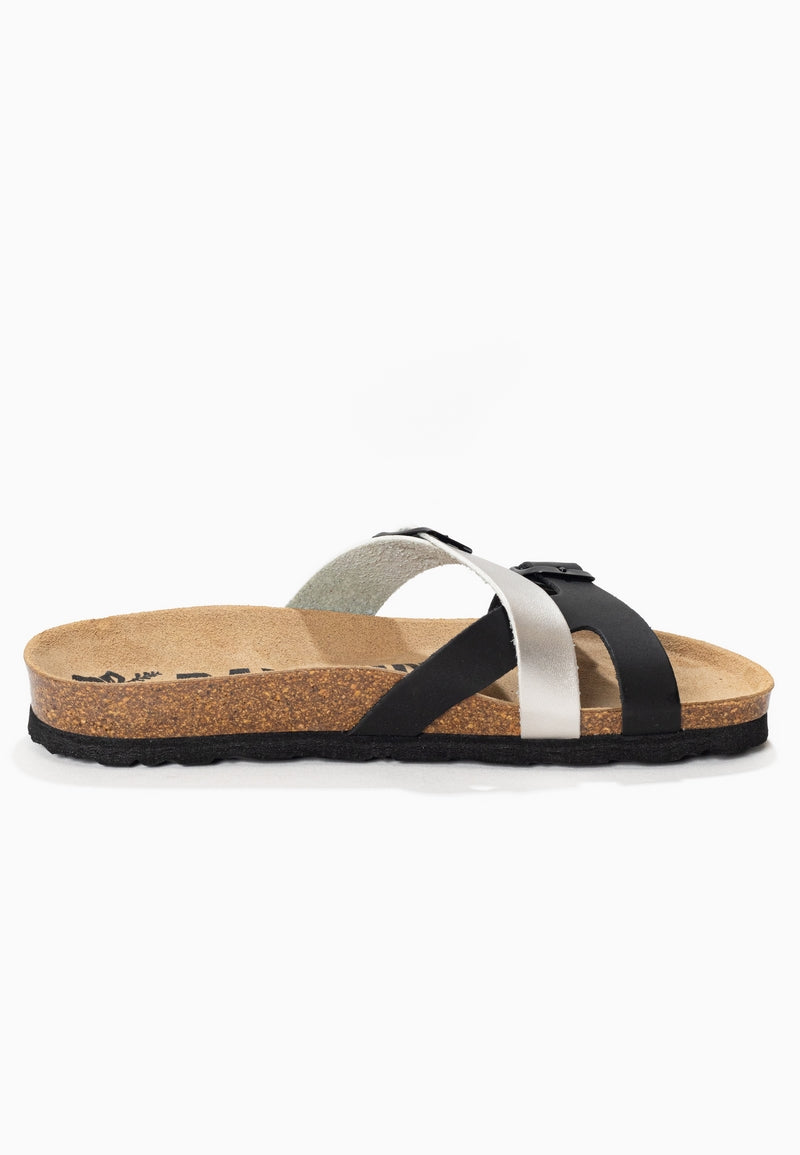 Cleo Black and Silver 2 Strap Sandals