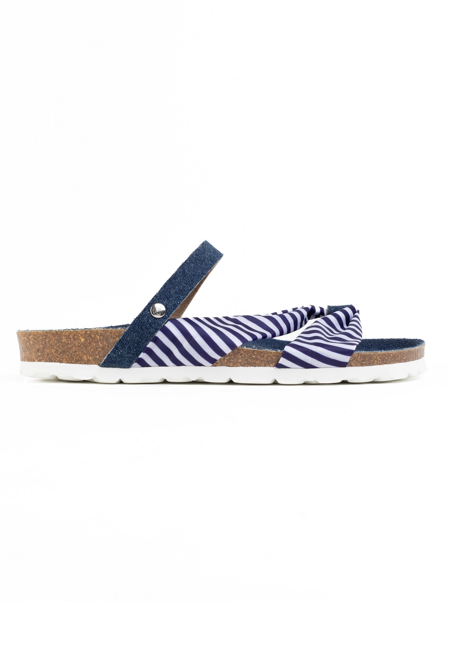 Figueira Denim and White Multi-Strap Sandals