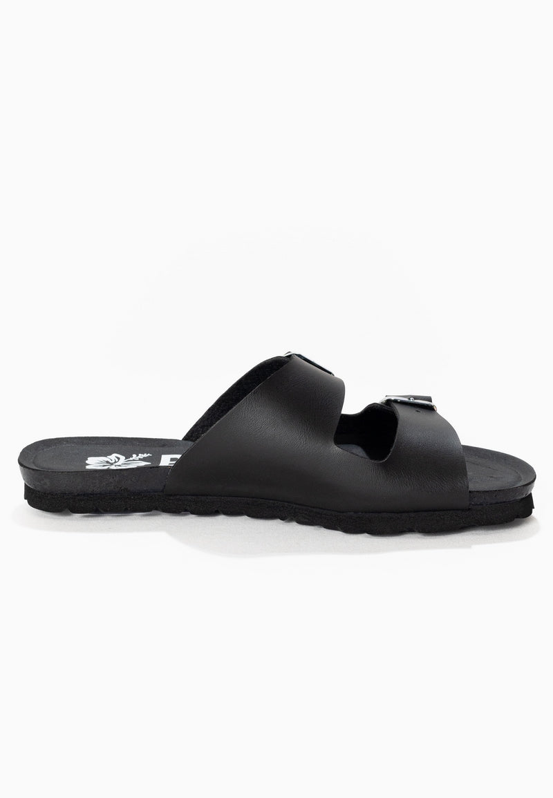 Black Astrakan 2 Strap Sandals