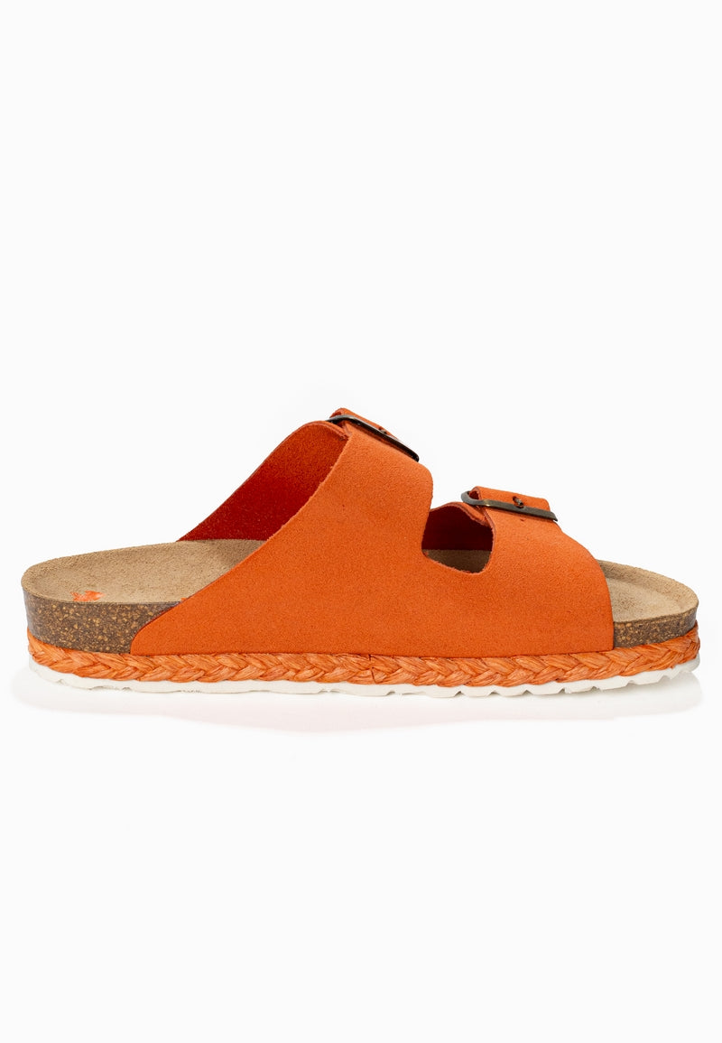 Benalla Orange Suede Leather 2 Strap Sandals