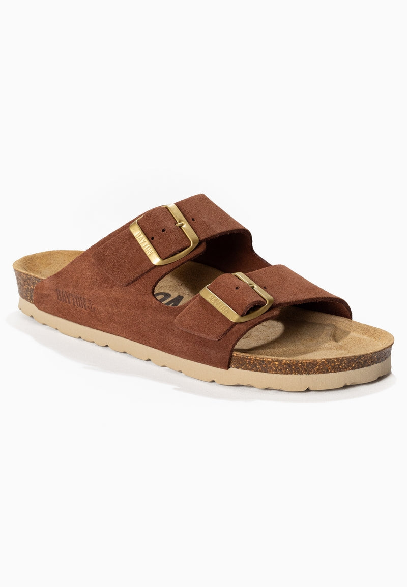 Brown Atlas 2 Strap Sandals in Suede Leather