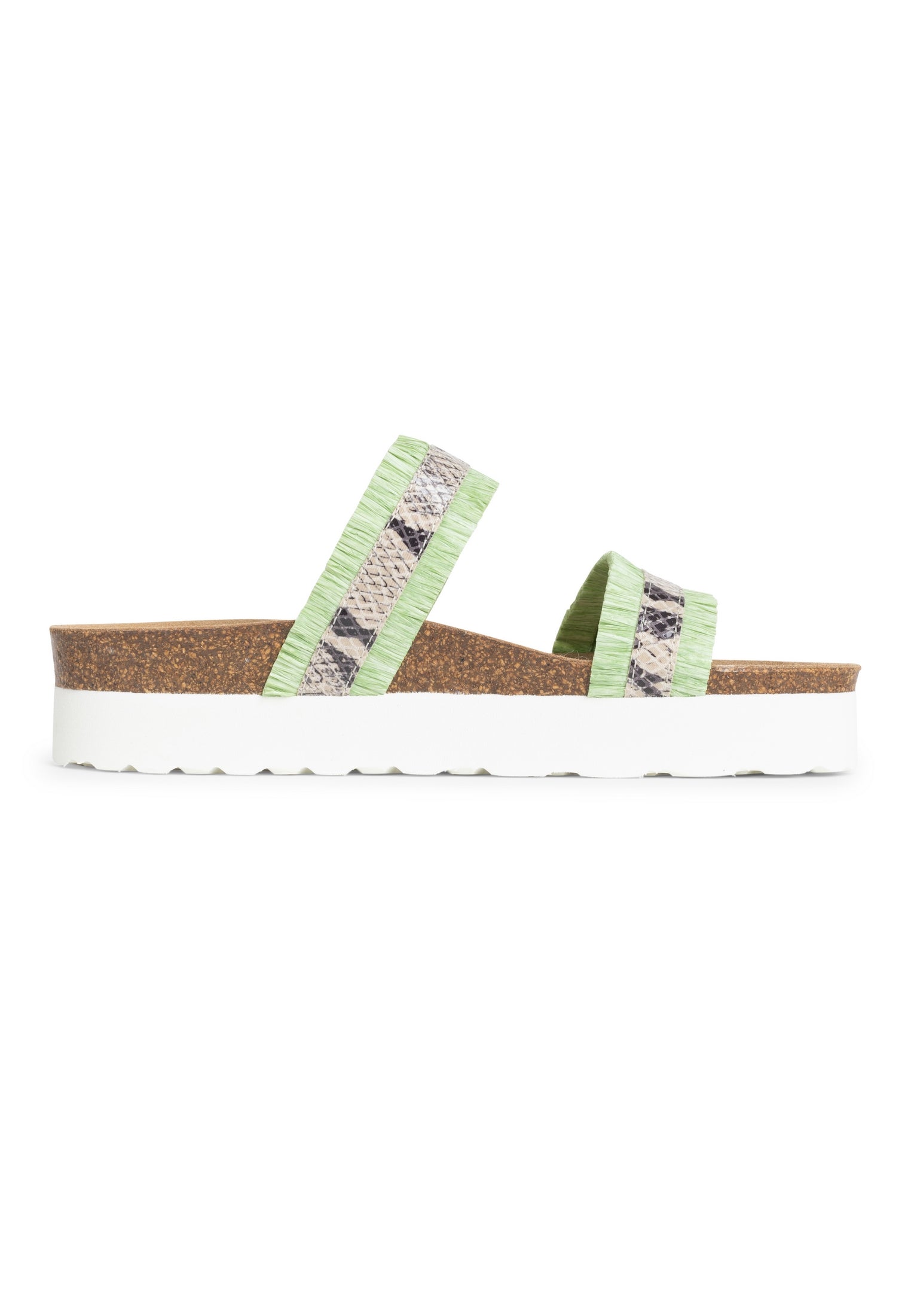 Sandals 2 Straps Rozen Rafia Green and Off-White