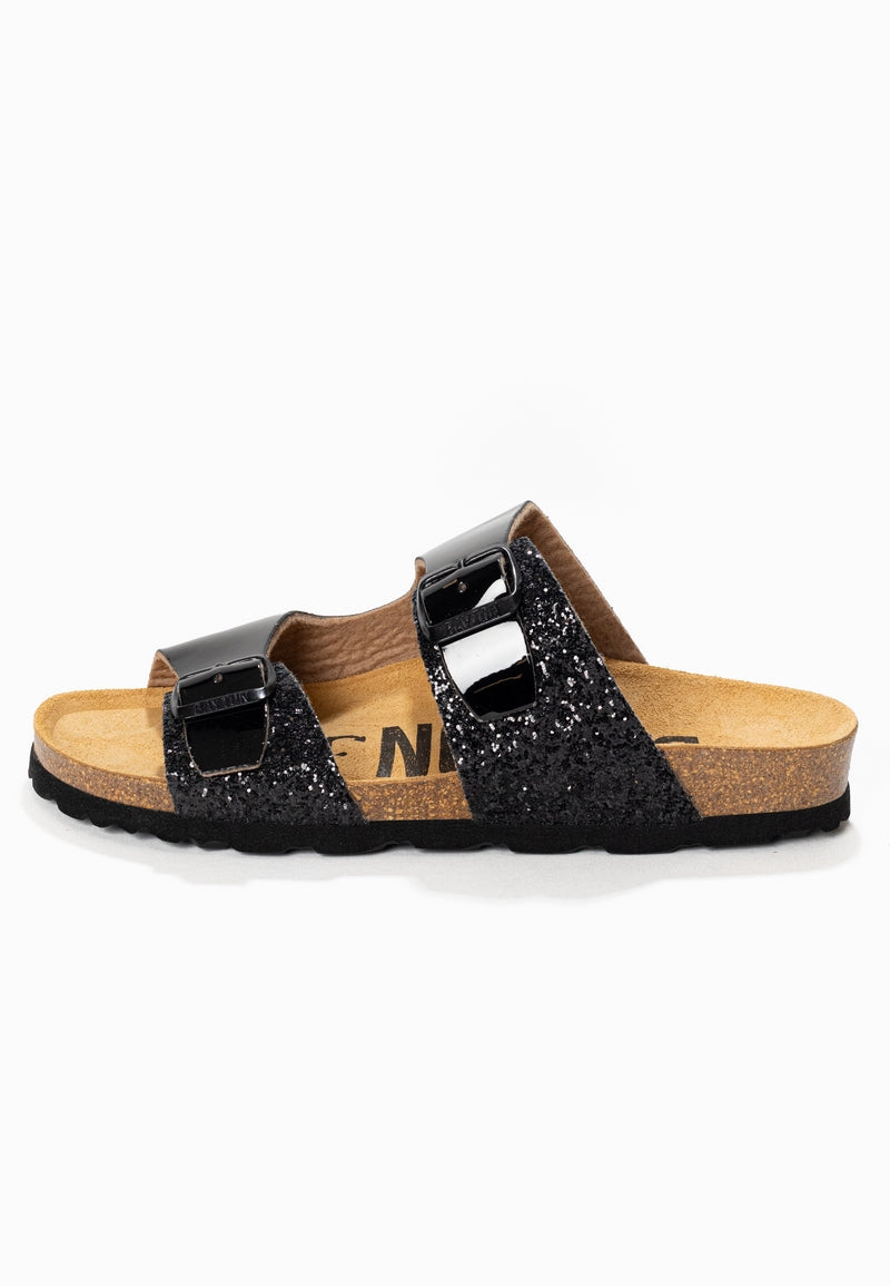 Sandales 2 Brides Ilithyie Noir et paillettes