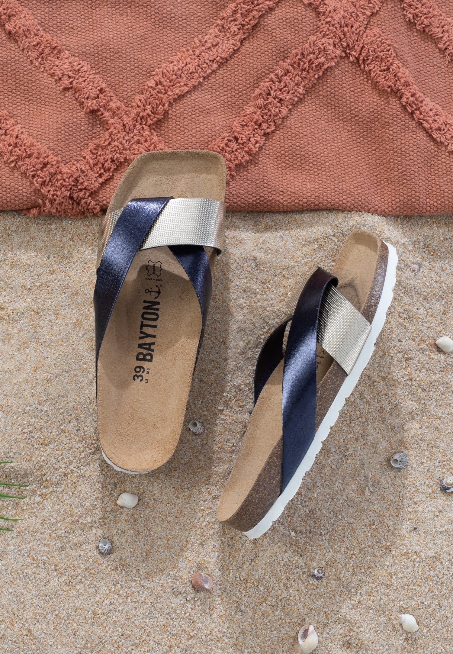 Mildura Navy Blue and Gold 2 Strap Sandals