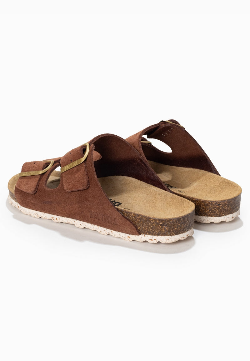 Brown Atlas 2 Strap Sandals in Suede Leather