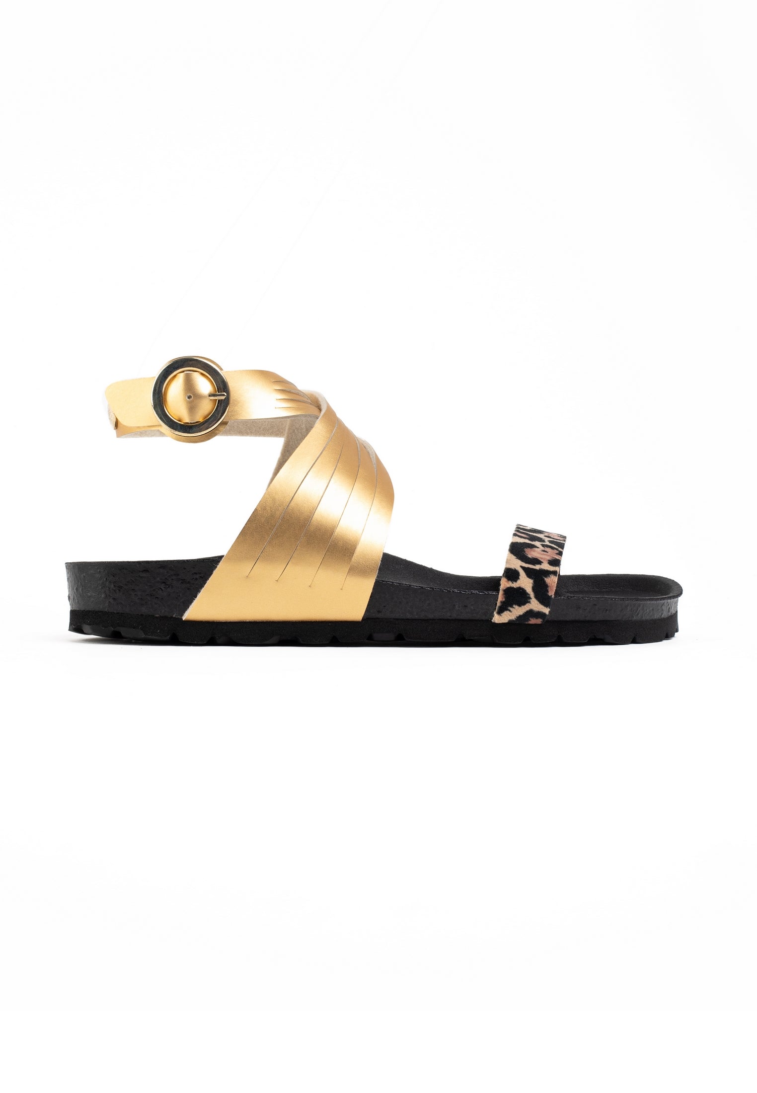 Garrigue Leopard and Gold Multi-Strap Sandals