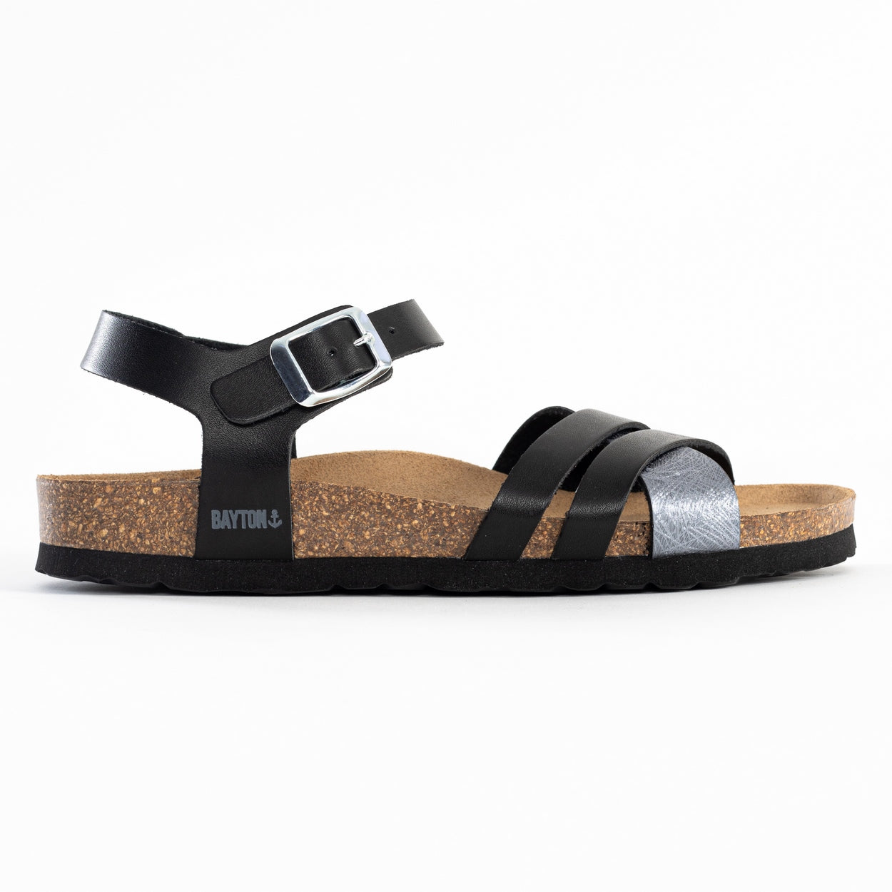 Denia Black and Pewter Multi-Strap Sandals