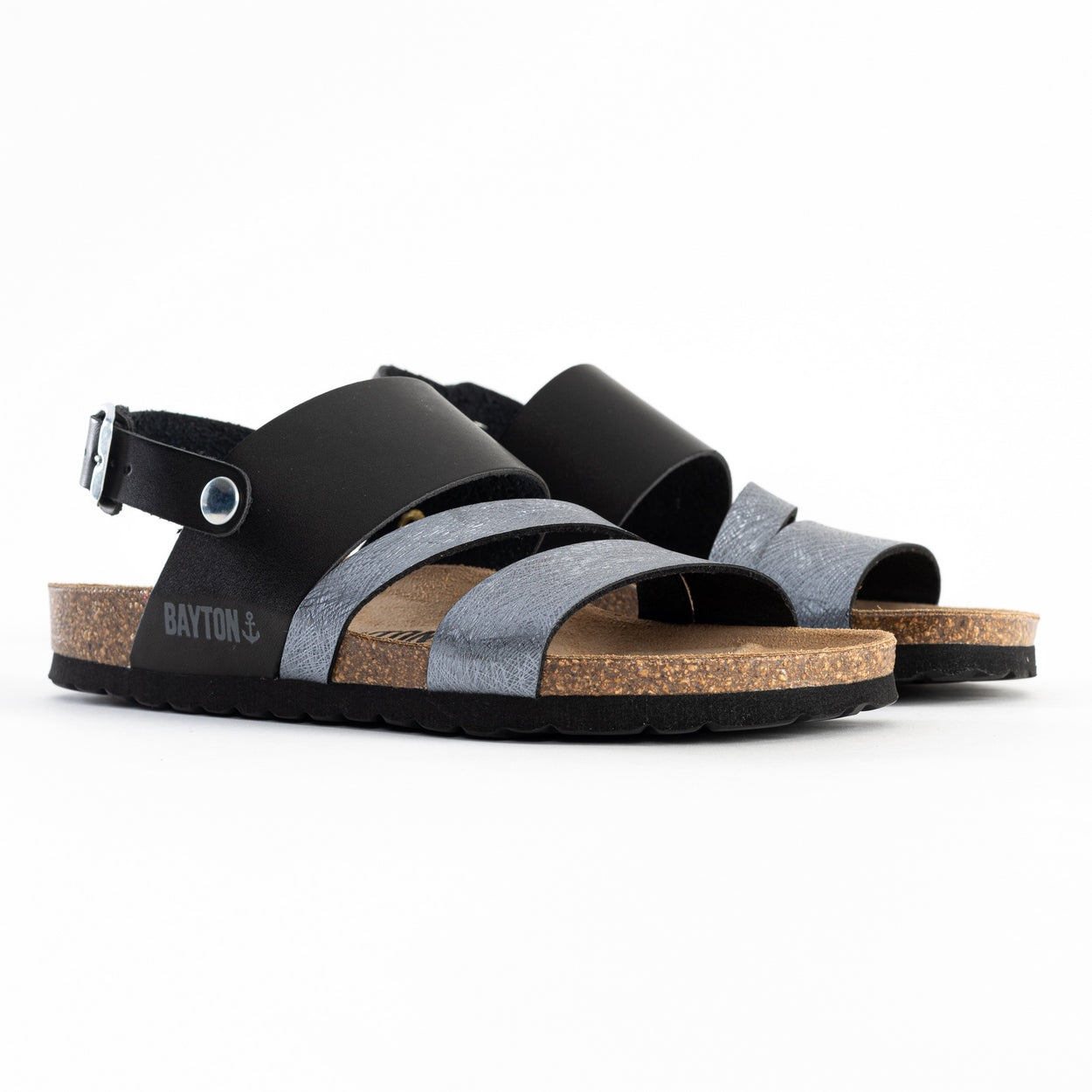 Vitoria Black and Pewter Multi-Strap Sandals