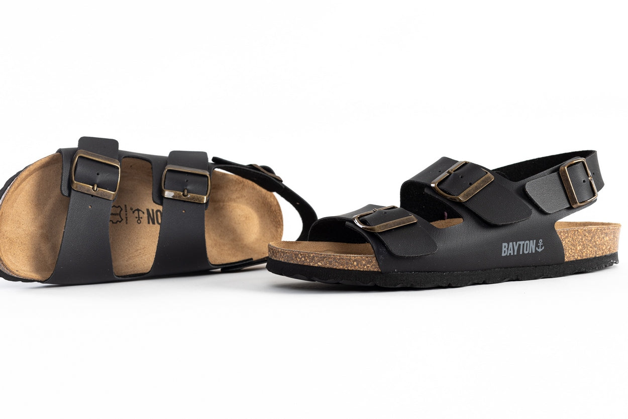 Achilles Black Multi-Strap Sandals